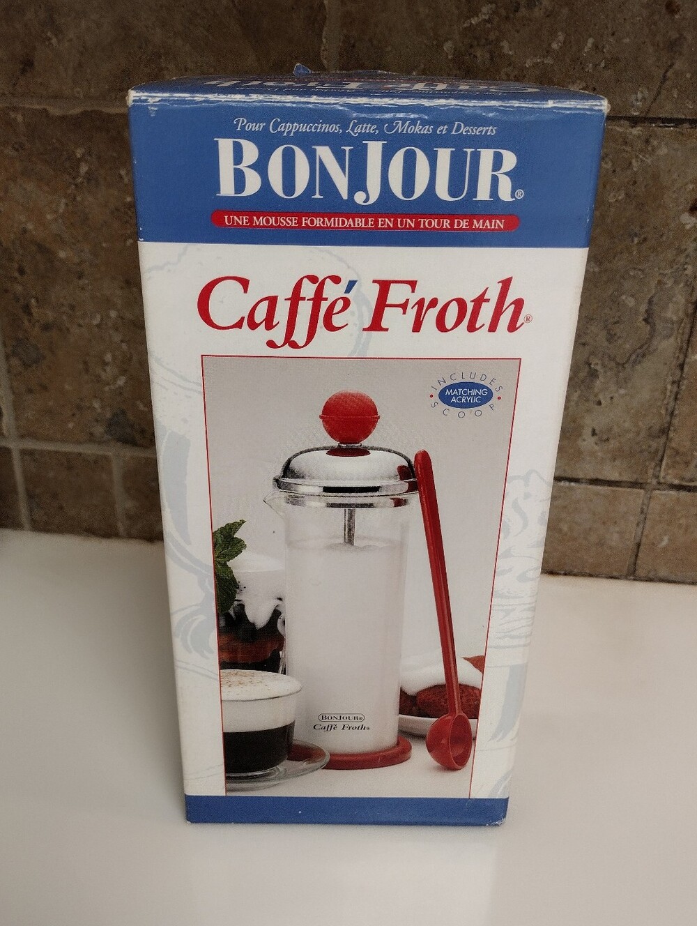 Vintage BonJour Caffé Froth Milk Frother  In Original Box